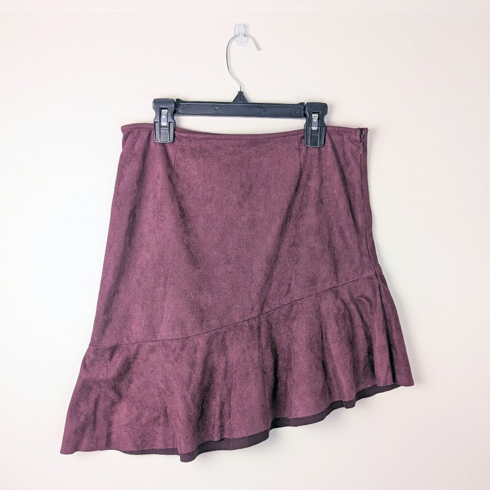 Asymmetrical Mini Skirt Faux Suede Maroon A-Line bottoms Charlotte Russe NWT -S-
